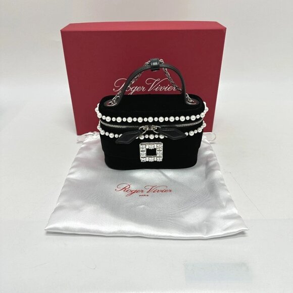 ROGER VIVIER RBWANMH70000LU Crystal Faux Pearl Vanity Micro 2WAY Hand Bag - Picture 6 of 14